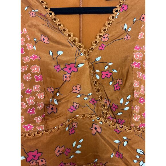 French Connection women 2 bronze boho Daisy Petals Tiered dress lightweight lace - Picture 6 of 7